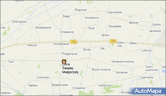 mapa Bryski gmina Góra Świętej Małgorzaty, Bryski gmina Góra Świętej Małgorzaty na mapie Targeo