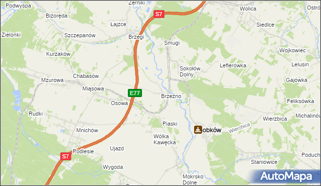 mapa Brzeźno gmina Sobków, Brzeźno gmina Sobków na mapie Targeo