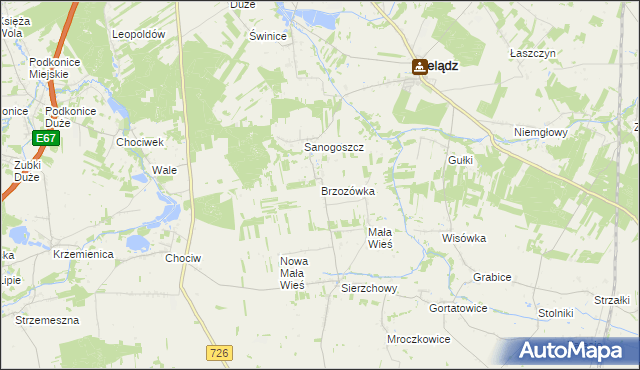 mapa Brzozówka gmina Cielądz, Brzozówka gmina Cielądz na mapie Targeo