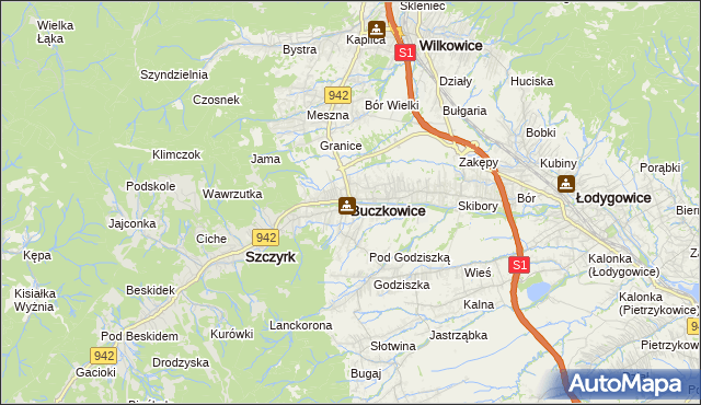 mapa Buczkowice, Buczkowice na mapie Targeo