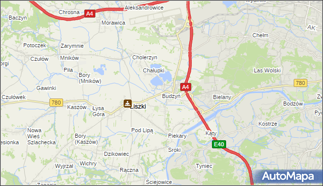 mapa Budzyń gmina Liszki, Budzyń gmina Liszki na mapie Targeo