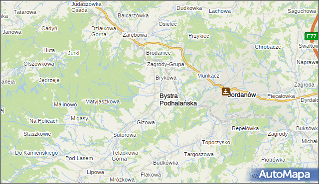 mapa Bystra Podhalańska, Bystra Podhalańska na mapie Targeo