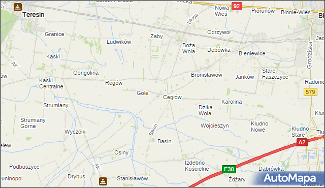 mapa Cegłów gmina Baranów, Cegłów gmina Baranów na mapie Targeo