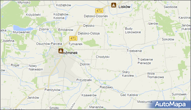 mapa Chodybki, Chodybki na mapie Targeo