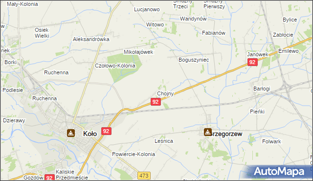 mapa Chojny gmina Koło, Chojny gmina Koło na mapie Targeo