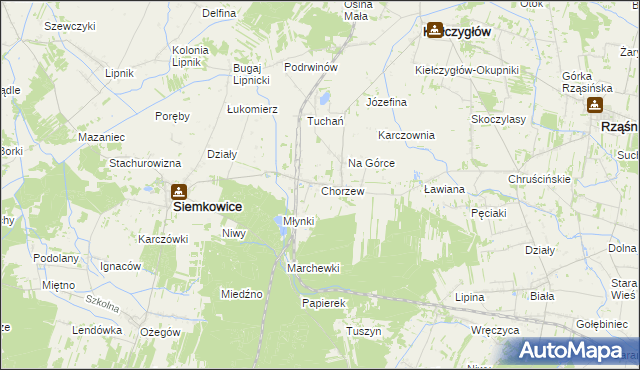 mapa Chorzew gmina Kiełczygłów, Chorzew gmina Kiełczygłów na mapie Targeo