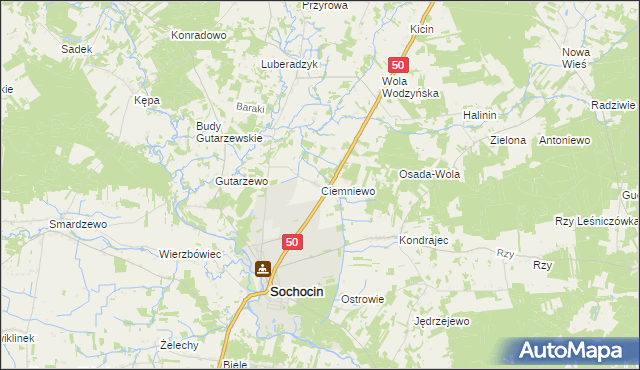 mapa Ciemniewo gmina Sochocin, Ciemniewo gmina Sochocin na mapie Targeo