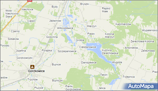 mapa Cieszanowice gmina Gorzkowice, Cieszanowice gmina Gorzkowice na mapie Targeo