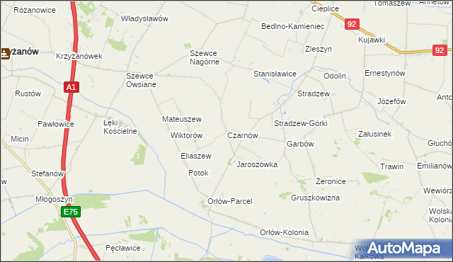 mapa Czarnów gmina Bedlno, Czarnów gmina Bedlno na mapie Targeo