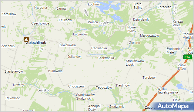mapa Czerwonka gmina Żelechlinek, Czerwonka gmina Żelechlinek na mapie Targeo