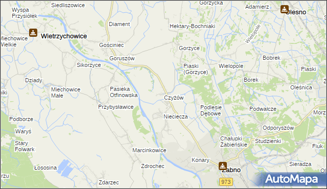 mapa Czyżów gmina Żabno, Czyżów gmina Żabno na mapie Targeo