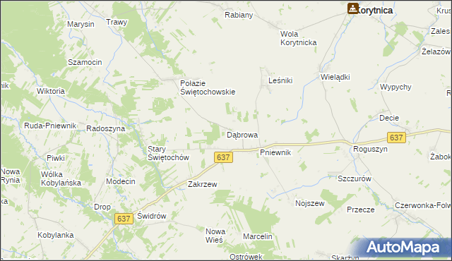 mapa Dąbrowa gmina Korytnica, Dąbrowa gmina Korytnica na mapie Targeo