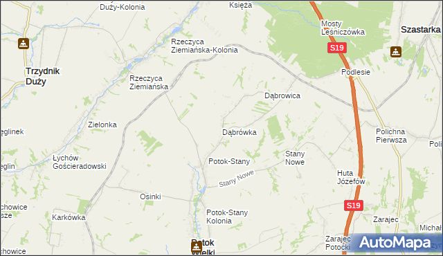 mapa Dąbrówka gmina Potok Wielki, Dąbrówka gmina Potok Wielki na mapie Targeo