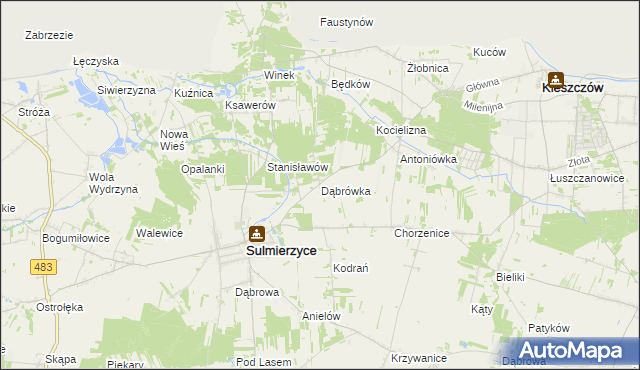 mapa Dąbrówka gmina Sulmierzyce, Dąbrówka gmina Sulmierzyce na mapie Targeo