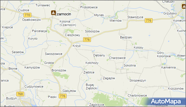 mapa Dębiany gmina Czarnocin, Dębiany gmina Czarnocin na mapie Targeo