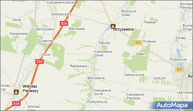 mapa Dębina gmina Strzyżewice, Dębina gmina Strzyżewice na mapie Targeo