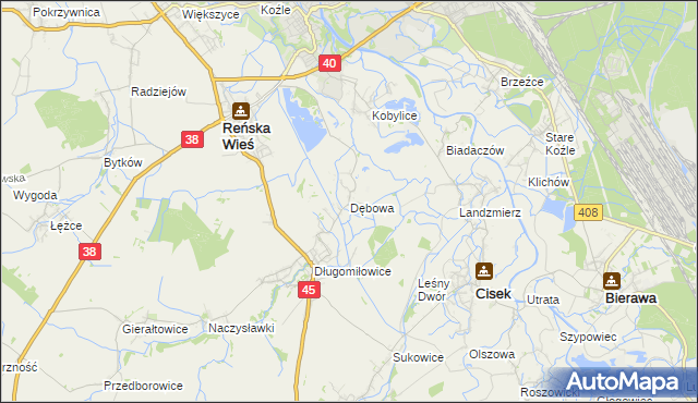 mapa Dębowa gmina Reńska Wieś, Dębowa gmina Reńska Wieś na mapie Targeo