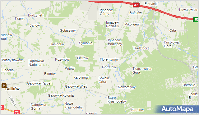 mapa Florentynów gmina Parzęczew, Florentynów gmina Parzęczew na mapie Targeo