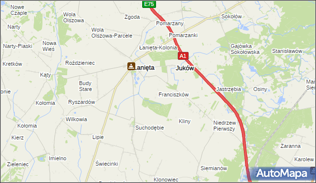 mapa Franciszków gmina Łanięta, Franciszków gmina Łanięta na mapie Targeo