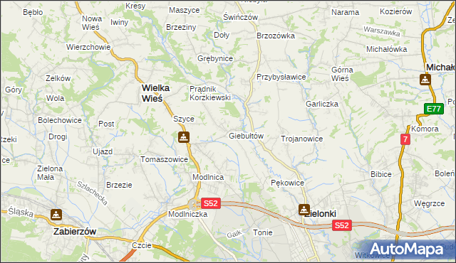 mapa Giebułtów gmina Wielka Wieś, Giebułtów gmina Wielka Wieś na mapie Targeo