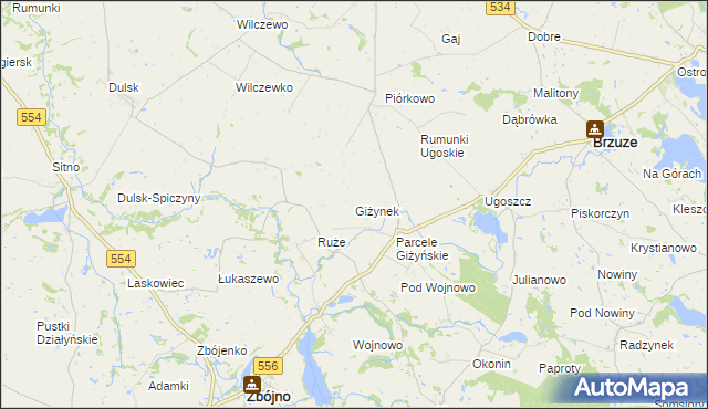 mapa Giżynek gmina Brzuze, Giżynek gmina Brzuze na mapie Targeo