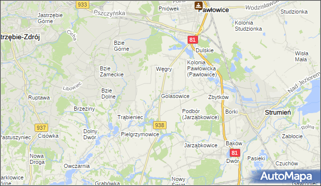 mapa Golasowice, Golasowice na mapie Targeo