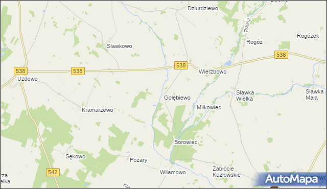 mapa Gołębiewo gmina Kozłowo, Gołębiewo gmina Kozłowo na mapie Targeo