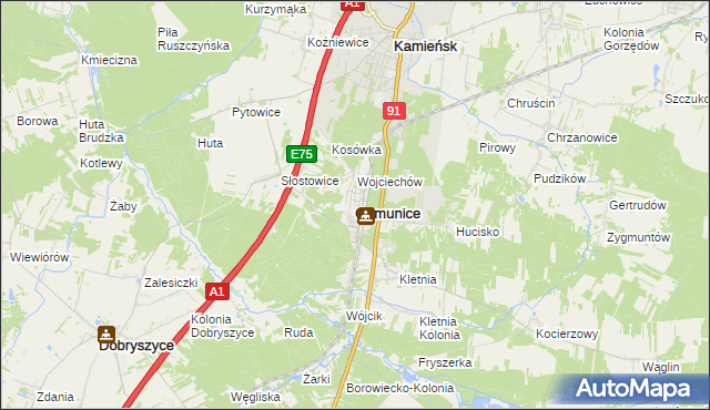 mapa Gomunice, Gomunice na mapie Targeo