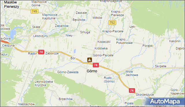 mapa Górno-Parcele, Górno-Parcele na mapie Targeo