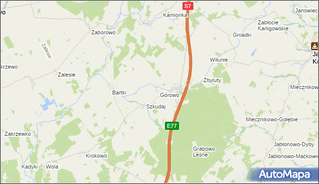 mapa Górowo gmina Kozłowo, Górowo gmina Kozłowo na mapie Targeo