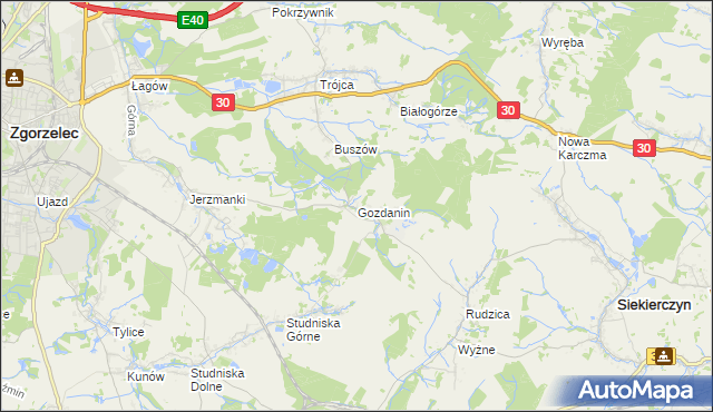 mapa Gozdanin gmina Zgorzelec, Gozdanin gmina Zgorzelec na mapie Targeo