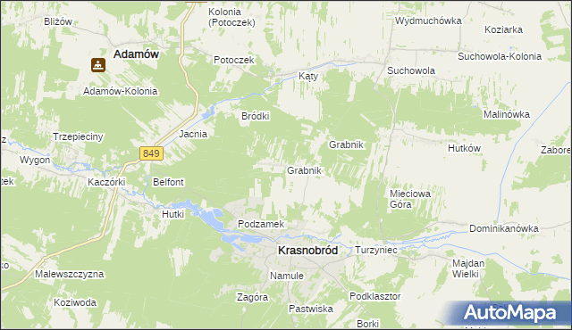 mapa Grabnik gmina Krasnobród, Grabnik gmina Krasnobród na mapie Targeo