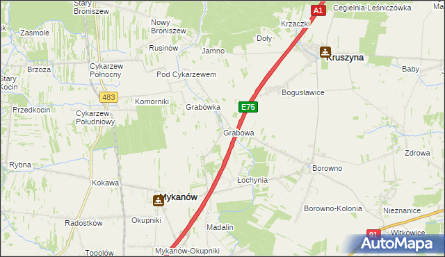 mapa Grabowa gmina Mykanów, Grabowa gmina Mykanów na mapie Targeo