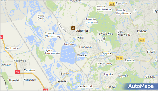 mapa Grabówka gmina Lubomia, Grabówka gmina Lubomia na mapie Targeo