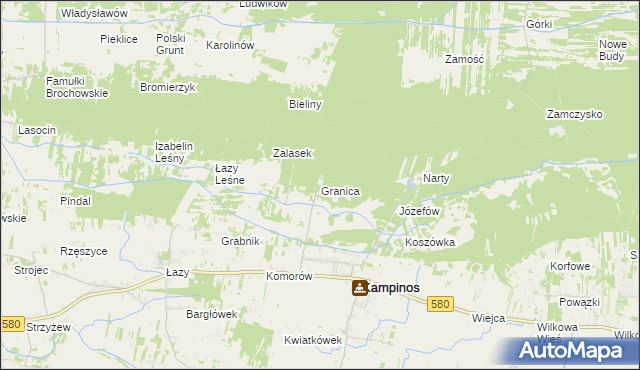 mapa Granica gmina Kampinos, Granica gmina Kampinos na mapie Targeo