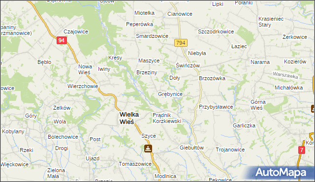 mapa Grębynice, Grębynice na mapie Targeo