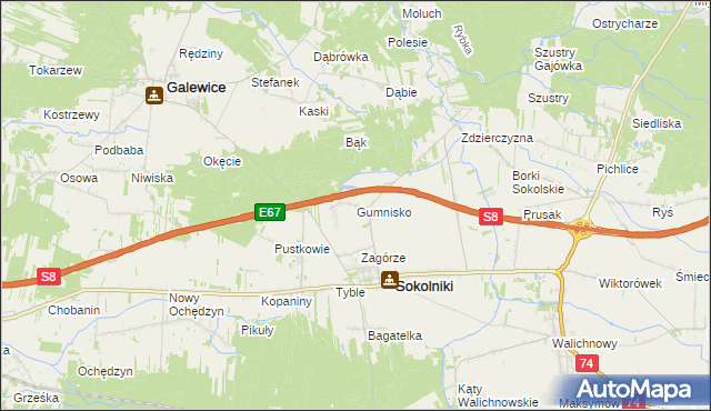 mapa Gumnisko gmina Sokolniki, Gumnisko gmina Sokolniki na mapie Targeo