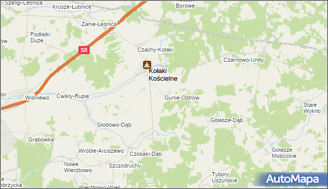 mapa Gunie-Ostrów, Gunie-Ostrów na mapie Targeo