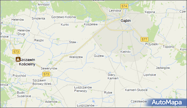 mapa Guzew gmina Gąbin, Guzew gmina Gąbin na mapie Targeo