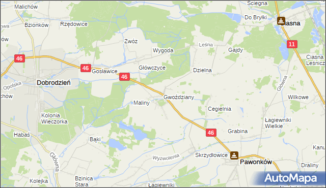 mapa Gwoździany, Gwoździany na mapie Targeo