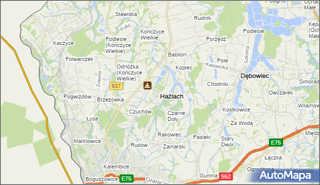 mapa Hażlach, Hażlach na mapie Targeo