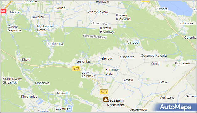 mapa Helenów gmina Szczawin Kościelny, Helenów gmina Szczawin Kościelny na mapie Targeo