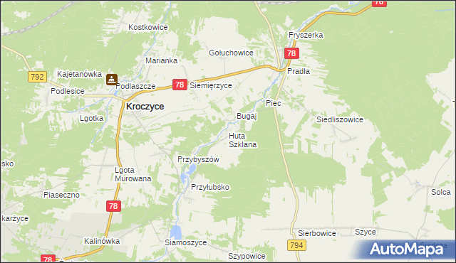 mapa Huta Szklana gmina Kroczyce, Huta Szklana gmina Kroczyce na mapie Targeo