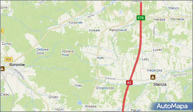 mapa Hutki gmina Konopiska, Hutki gmina Konopiska na mapie Targeo