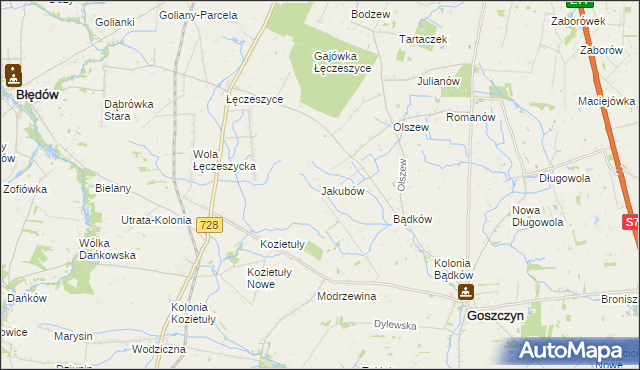 mapa Jakubów gmina Goszczyn, Jakubów gmina Goszczyn na mapie Targeo