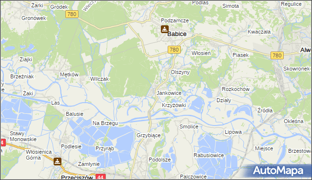 mapa Jankowice gmina Babice, Jankowice gmina Babice na mapie Targeo