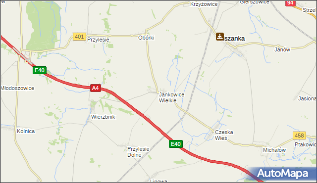 mapa Jankowice Wielkie, Jankowice Wielkie na mapie Targeo