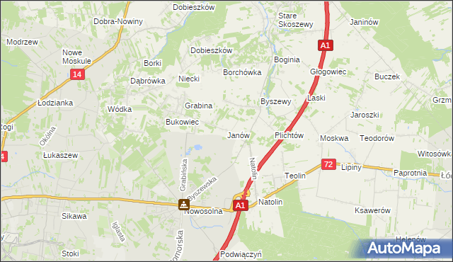 mapa Janów gmina Nowosolna, Janów gmina Nowosolna na mapie Targeo