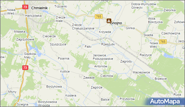 mapa Janowice Poduszowskie, Janowice Poduszowskie na mapie Targeo