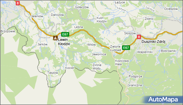 mapa Jawornica gmina Lewin Kłodzki, Jawornica gmina Lewin Kłodzki na mapie Targeo